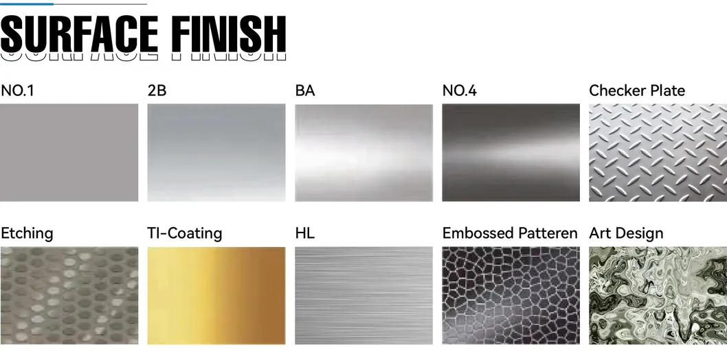 AISI ASTM 2b/Ba/No. 4hl/8K/No.1 พลาตสแตนเลส 201 304 304L 316 316L 309S 310S สําหรับความน่าสนใจด้านความงดงาม 0